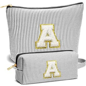 NWT Navy Blue, White, and Gold Cosmetic Bags set of 2 with the Initial E
